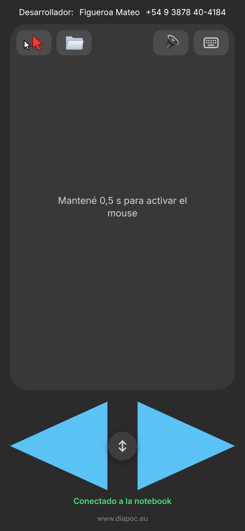 El control de DiapoC en el celular: mouse y flechas